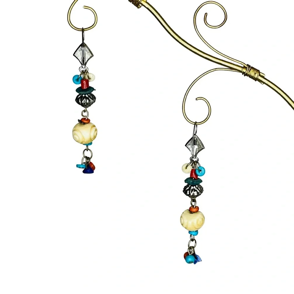 Multi-Beaded Linear Dangle Earrings - Picture 2 of 2